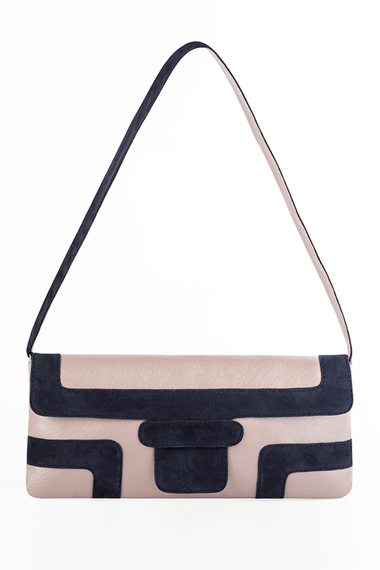 Powder pink and navy blue women's dress clutch, for weddings, ceremonies, cocktails and parties. Top view - Florence KOOIJMAN